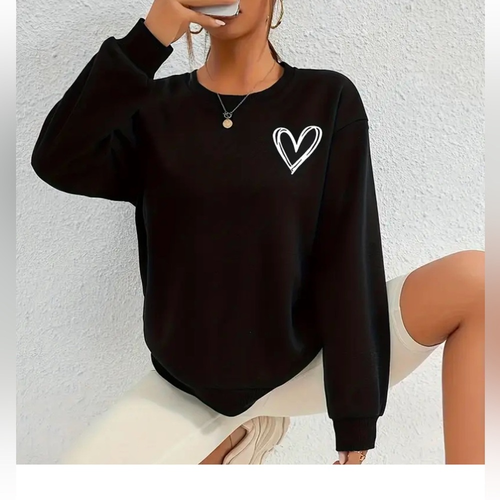 Back Heart Print Crew Neck Sweatshirt